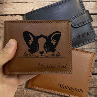 S pejskem WELSH CORGI PEMBROKE, více barev kůže a typů, pánská nebo dámská kožená peněženka se psem a jménem | OUTLET TvujOriginal.cz